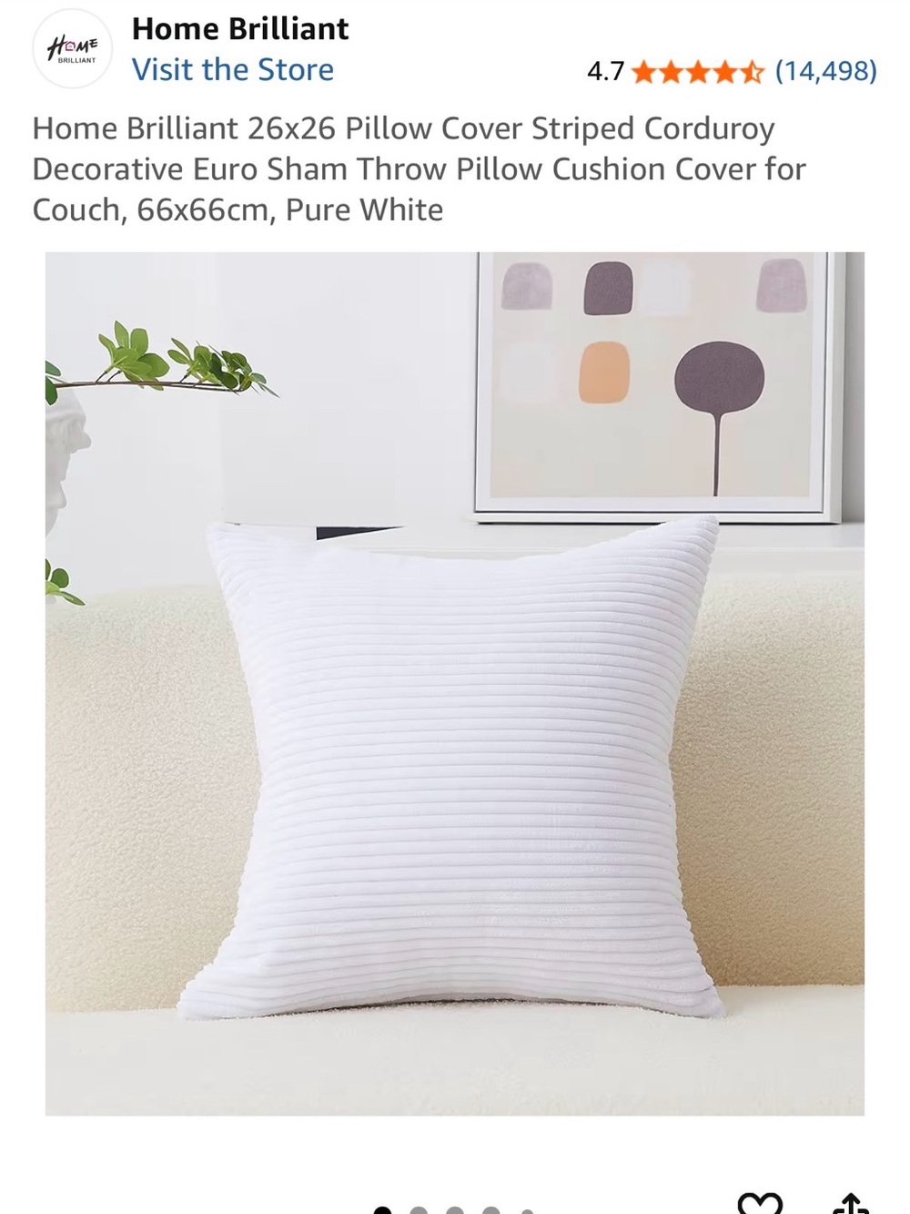 Home Brilliant 24” x 24” Pillow Cover Striped Corduroy Decorative Euro Sham